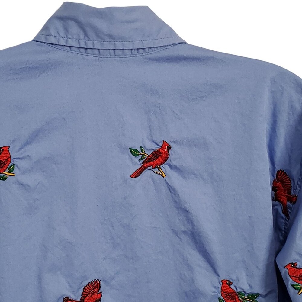 Casey Coleman L Shirt Embroidered Cardinal Bird Long Sleeve 100% Cotton Casual - Picture 10 of 11
